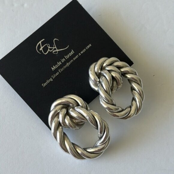 E&L Israel Sterling Silver Cable Electroform Earrings 2" long x 1 1/2" wide - Picture 6 of 10